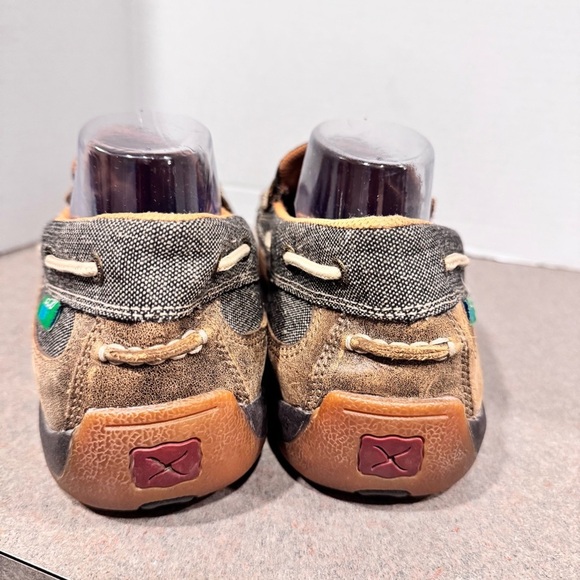 Twisted X Men’s Brown Gray Canvas Moccasins Driving Shoes 10.5
